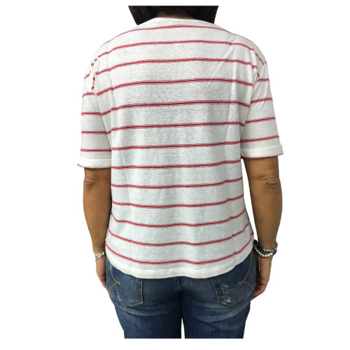 LA FEE MARABOUTEE t-shirt donna righe bianco/rosso 75% lino 25% cotone FA7324