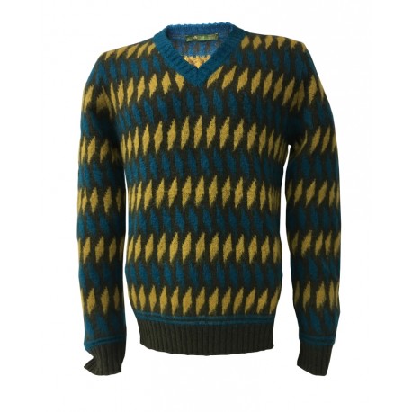 IRISH CRONE knitted men's crew neck, black color, 50% wool and 18% acrylic 16% polyamide 16% mohair MADE IN ITALY