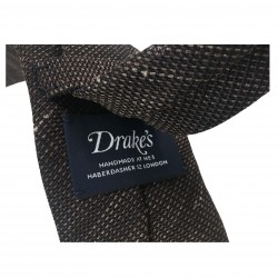 DRAKE'S man's tie unlined 7 cm brown/beige 70% silk 30% linen MADE IN ENGLAND