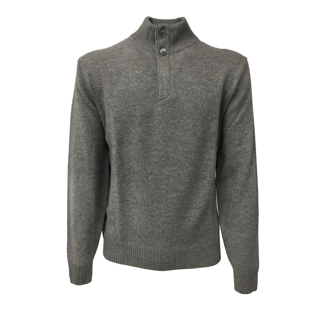 FERRANTE maglia uomo con bottoni collo e zip nascosta, grigio FERRANTE maglia uomo con bottoni collo e zip nascosta, grigio