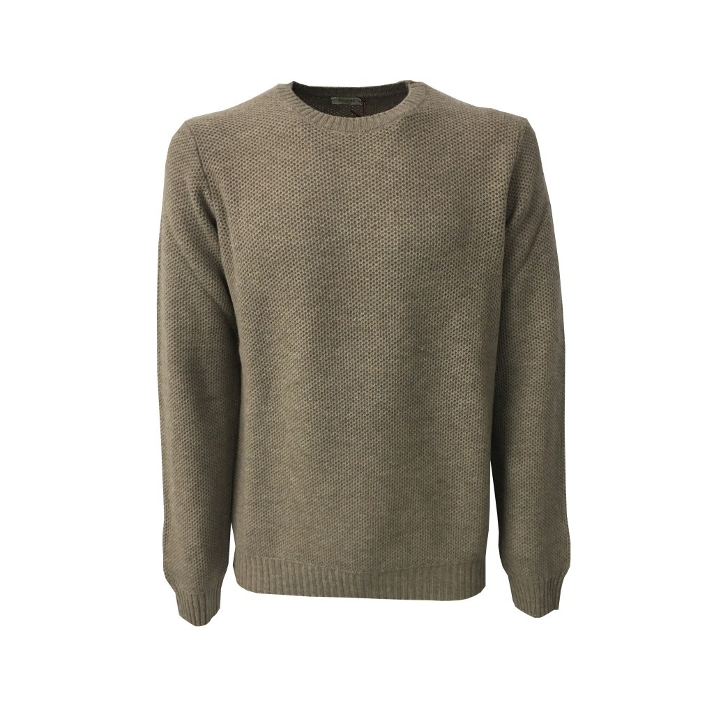 FERRANTE maglia uomo girocollo tortora lavorazione riso 90% lana 10% cashmere MADE IN ITALY