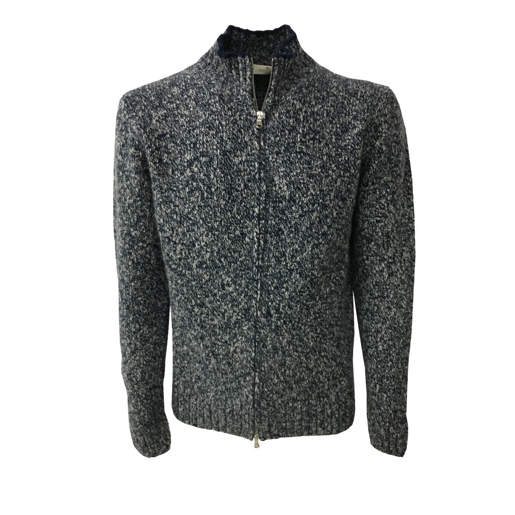 PANICALE cardigan uomo con zip blu/ghiaccio 100% cashmere MADE IN ITALY