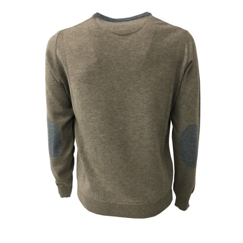 FERRANTE man beige sweater with gray details 100% wool MADE IN ITALY