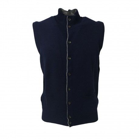 DELLA CIANA gilet uomo blu tampone profili grigio 80% lana 20% cashmere