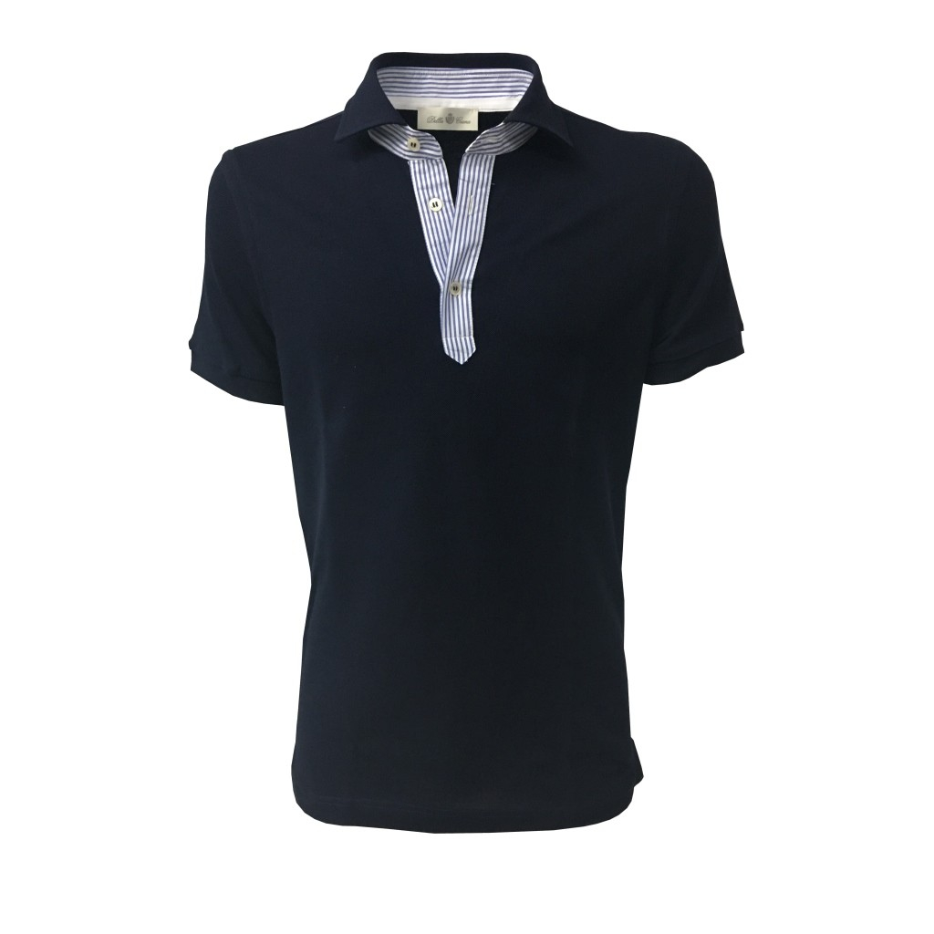 DELLA CIANA polo uomo blu con dettagli in contrasto righe bianco/azzurro mod 81/50173 100% cotone