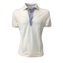 DELLA CIANA white man polo shirt with contrasting details in white / light blue stripes mod 81/50173 100% cotton