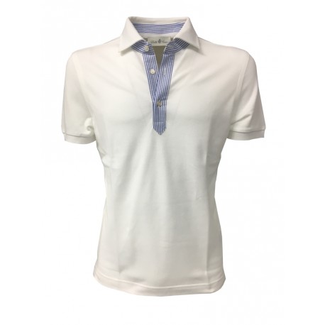 DELLA CIANA white man polo shirt with contrasting details in white / light blue stripes mod 81/50173 100% cotton