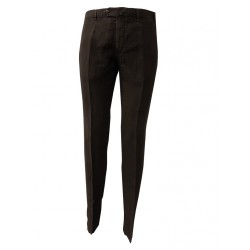 LUIGI BIANCHI dark brown trousers 100% pure linen slim fit