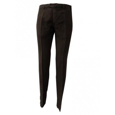 LUIGI BIANCHI pantalone colore moro 100% puro lino vestibilità slim