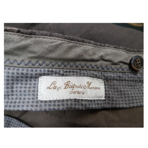 LUIGI BIANCHI pantalone colore moro 100% puro lino vestibilità slim