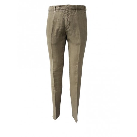 LUIGI BIANCHI beige trousers 100% pure linen slim fit