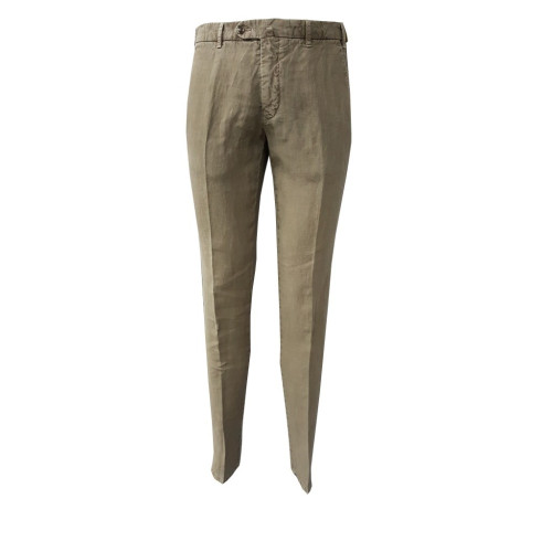 LUIGI BIANCHI pantalone colore beige 100% puro lino vestibilità slim