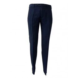 LUIGI BIANCHI pantalone colore blu 100% puro lino vestibilità slim