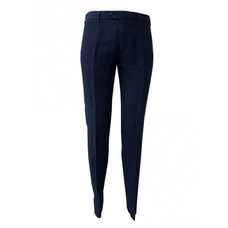 LUIGI BIANCHI blue trousers 100% pure linen slim fit