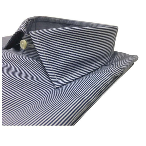 BRANCACCIO camicia uomo righe blu/bianco 100% cotone DOPPIO RITORTO Vestibilità slim