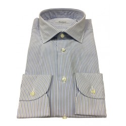 BRANCACCIO man shirt blue / white stripes 100% cotton slim fit