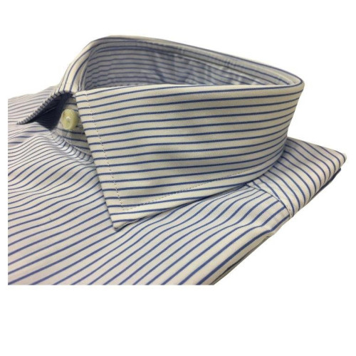 BRANCACCIO camicia uomo righe blu/bianco 100% cotone vestibilità slim