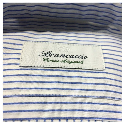 BRANCACCIO camicia uomo righe blu/bianco 100% cotone vestibilità slim