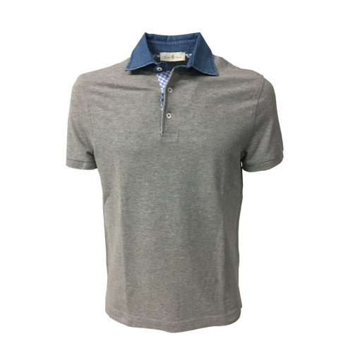 DELLA CIANA polo uomo mezza manica grigio con collo jeans 100% cotone