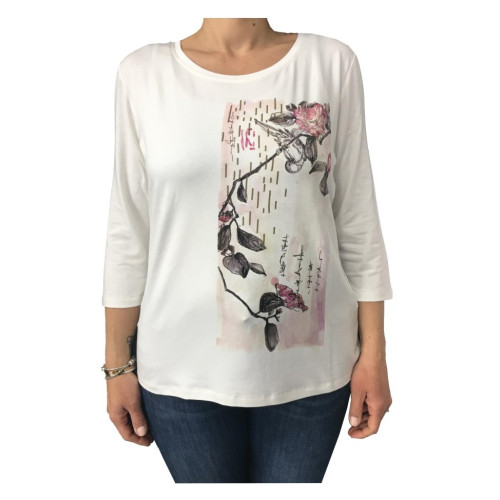 ELENA MIRÒ t-shirt donna ecru con applicazioni 97% viscosa 3% elastan