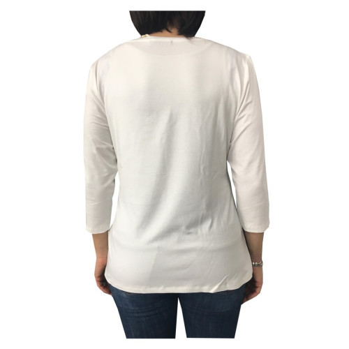 ELENA MIRÒ t-shirt donna ecru con applicazioni 97% viscosa 3% elastan
