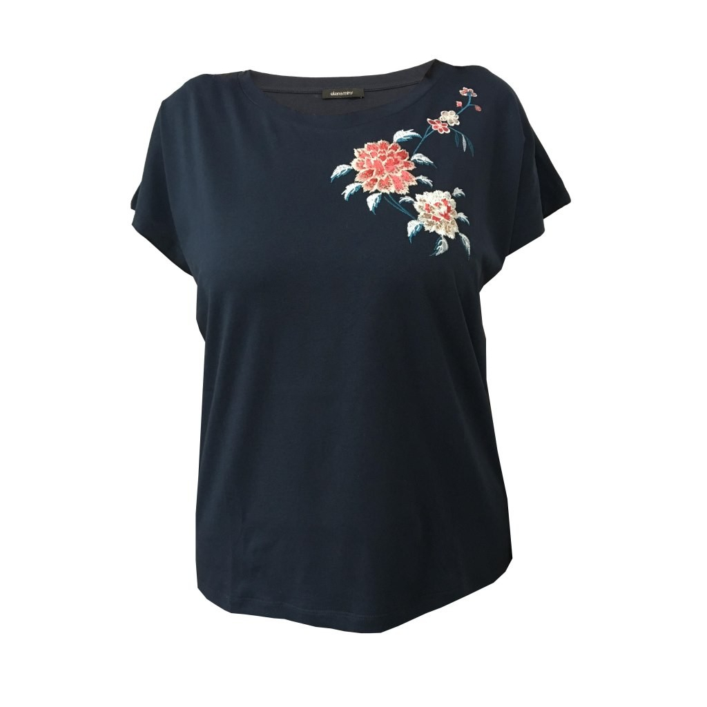 ELENA MIRÒ blue half sleeve woman t-shirt with embroidery 100% cotton