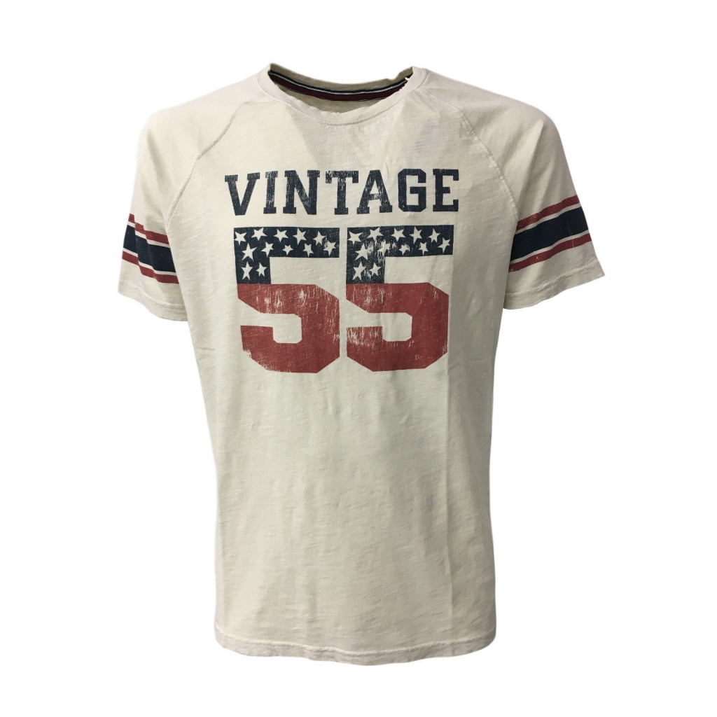 VINTAGE 55 man t-shirt ecru mod FOOTBALL 100% cotton