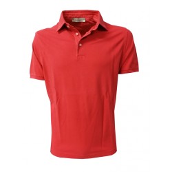 PANICALE man half sleeve polo shirt with side slits strawberry 100% cotton