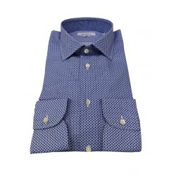 BRANCACCIO camicia uomo manica lunga fantasia celeste vestibilità slim 100% cotone ALBINI