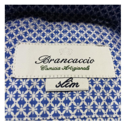 BRANCACCIO man shirt long sleeve light blue fantasy slim fit 100% cotton ALBINI