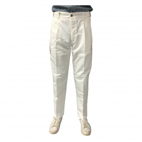 MANIFATTURA CECCARELLI pants man with side pockets cream mod 6515 76% cotton 24% linen MADE IN ITALY