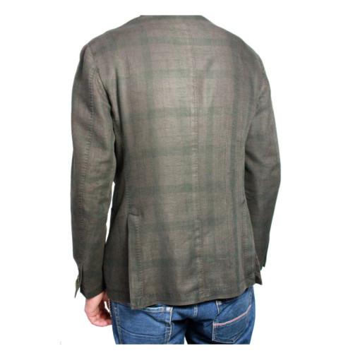L.B.M 1911 men's brown/green jacket unlined  60% cotton 40% linen mod 2837