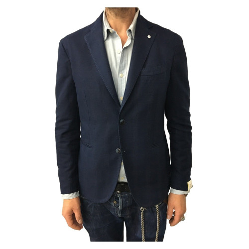 L.B.M. 1911 giacca uomo sfoderata blu operata 78% cotone 18% lino slim fit 2875