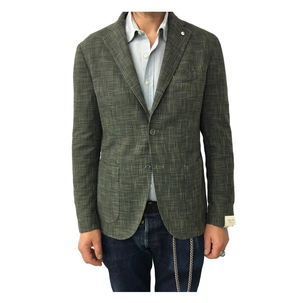 L.B.M 1911 men's green jacket unlined prince of Galles 93% cotton 7% silk