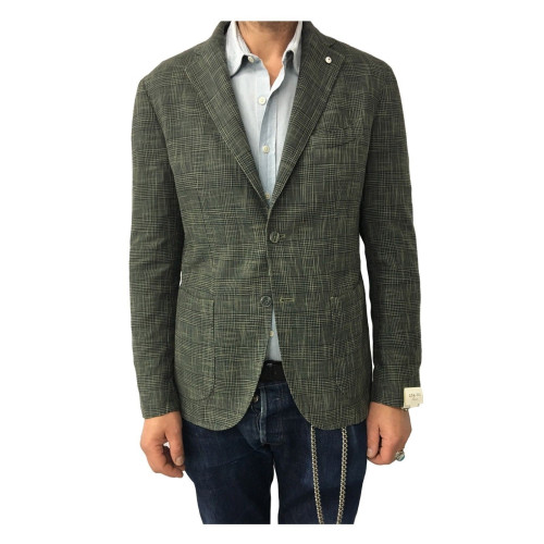 L.B.M. 1911 giacca uomo sfoderata verde principe di Galles 93% cotone 7% seta