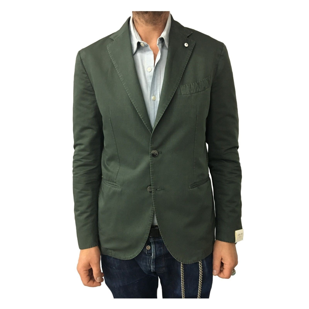 L.B.M 1911 men's green jacket unlined 79% cotton 21% linen mod 2857 slim fit