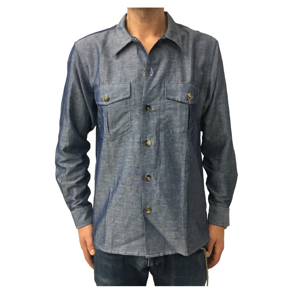 DRAKE’S camicia uomo lino doppio taschino denim mod SHI-SR0HSHL MADE IN ENGLAND