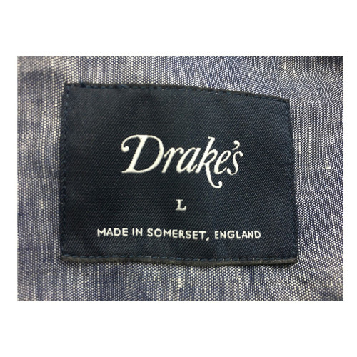 DRAKE’S camicia uomo lino doppio taschino denim mod SHI-SR0HSHL MADE IN ENGLAND