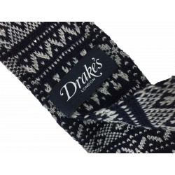 DRAKE'S LONDON cravatta uomo blu/grigio jacquard 100% lana MADE EN ENGLAND