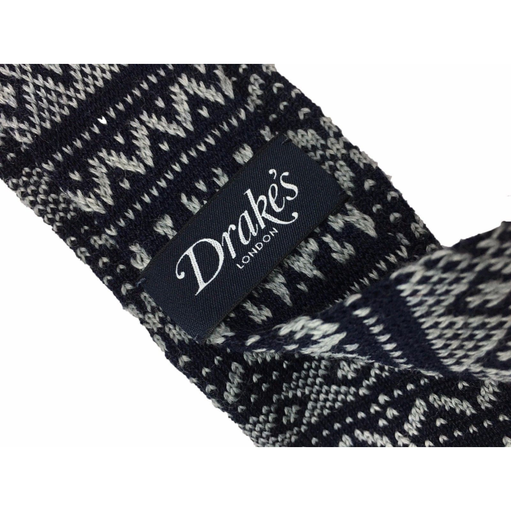 DRAKE'S LONDON cravatta uomo blu/grigio jacquard 100% lana MADE EN ENGLAND DRAKE'S LONDON cravatta uomo blu/grigio jacquard 100% lana MADE EN ENGLAND