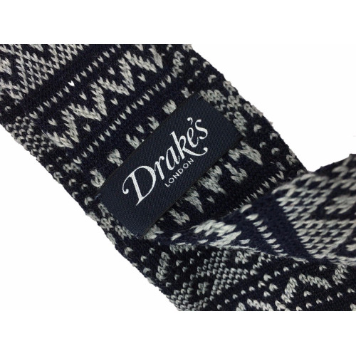 DRAKE'S LONDON tie man gray jacquard 100% wool MADE EN ENGLAND