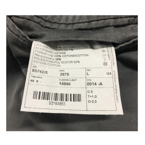 L.B.M 1911 men's  jacket  unlined gray slim 87% cotton 12% polyamide slim fit 2875