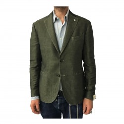 L.B.M 1911 giacca uomo sfoderata pied de poule verde 60% lino 40% cotone 2875