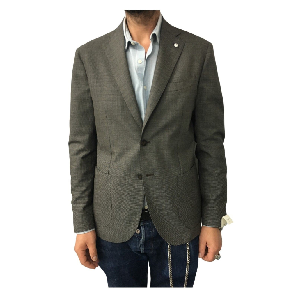 L.B.M 1911 men's jacket brown unlined pied de poule 100% wool mod 2869 L.B.M 1911 men's jacket brown unlined pied de poule 100% wool mod 2869