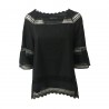 ALPHA STUDIO blusa donna nero cotone e pizzo manica 3/4 mod AD-8480C 100% cotone