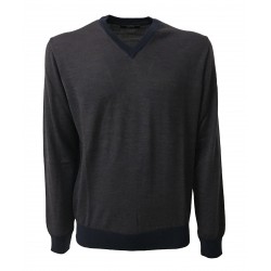 ALPHA STUDIO knit man, v-neck, blue / purple / rust melange 100% Wool