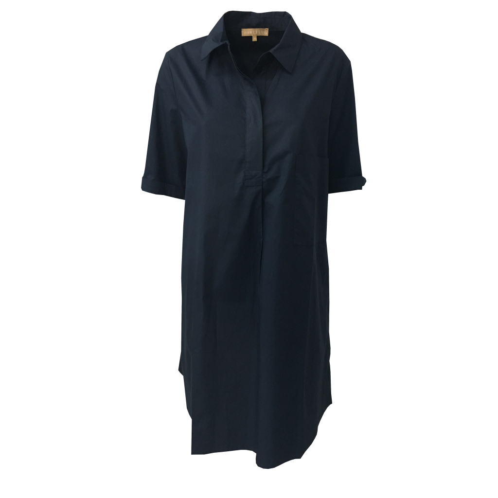 HUMILITY 1949 half sleeve woman dress with blue side pockets HA6024 100% cotton MADE IN ITALY