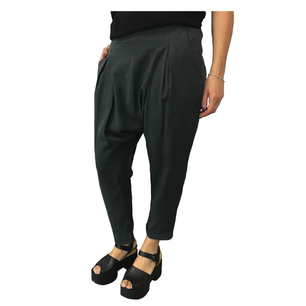 HUMILITY 1949 pantalone donna verde scuro con elastico mod HA6100 MADE IN ITALY