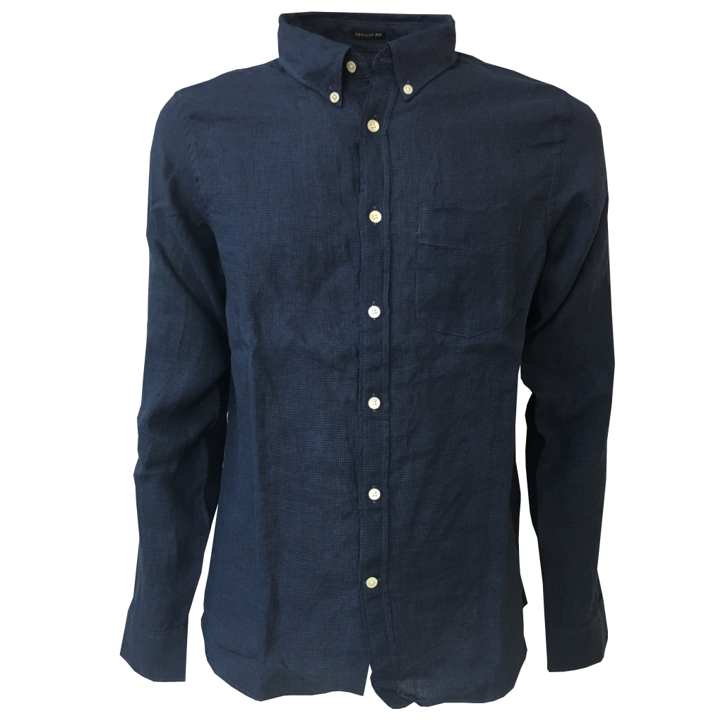 LEE 101  man's  shirt piede de poule denim/blu mod 101 BUTTON DOWN 100% linen regular fit