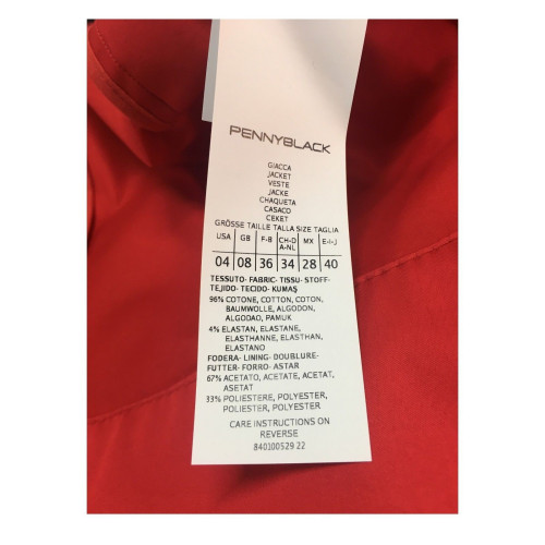 PENNYBLACK giacca donna rosso manica 3/4 mod BAGLIO 96%cotone 4% elastan